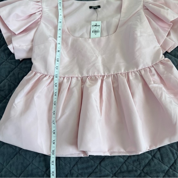 Express Top Women XS Blouse Peplum Shirt Baby Pink  Flutter Sleeve Babydoll Z - Picture 6 of 10